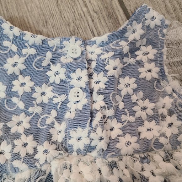 🏷 3/$15Little Lass baby girl summer dress blue with white floral lace size 6-9M - Picture 7 of 10